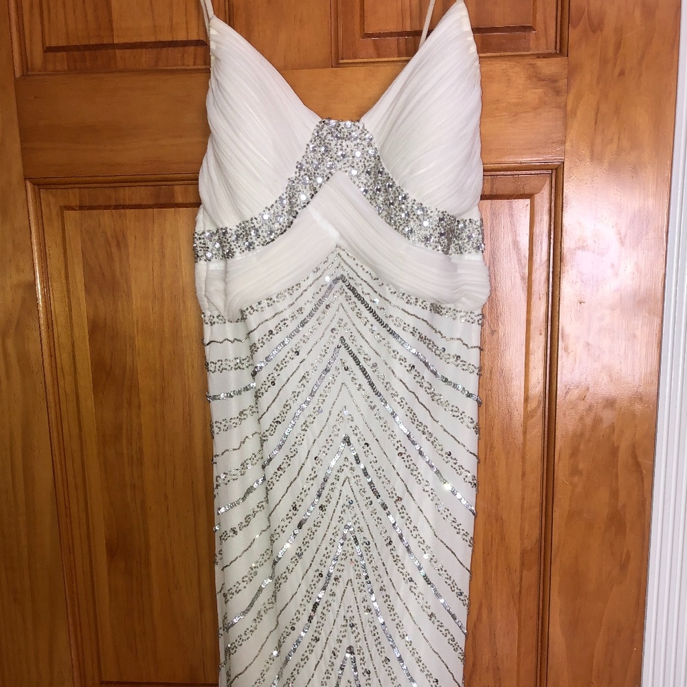 Adrianna Papell Long Ivory Dress with Back Sash